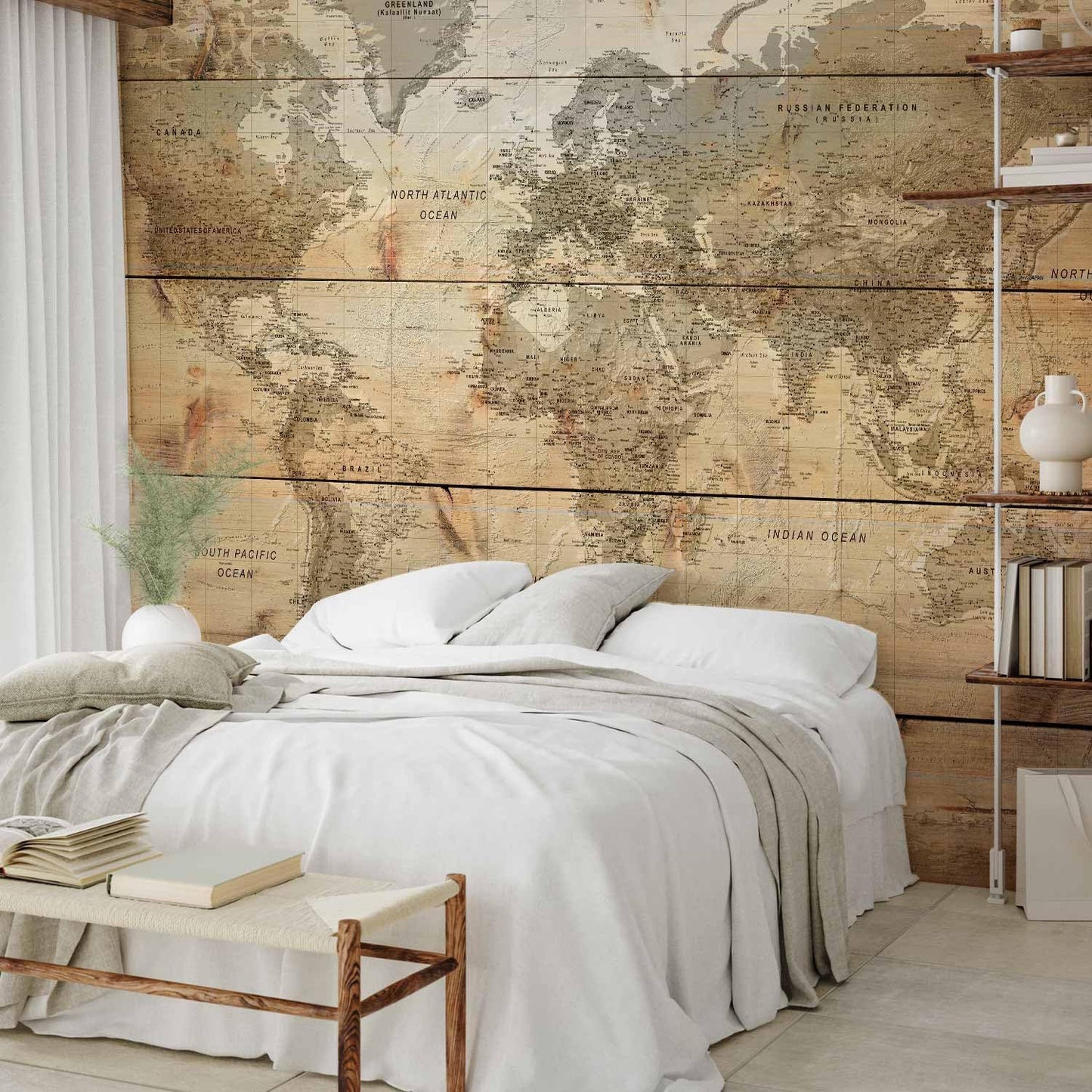 artgeist Premium Wall Mural World Map 177x124 in - XXL Non-Woven Wallpaper Fleece Wall Decor Photo Print Picture Image Design Home Map of The World k-A-0218-a-a