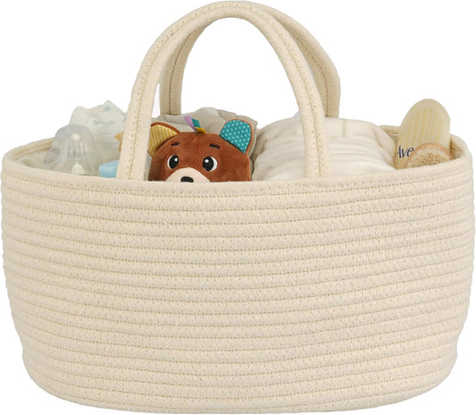 Diaper Caddy Organizer Cotton Rope Baby Basket Nursery Storage and Portable Tote Bag for Car Ideal Baby Shower Gifts and Registry Must-Have for Newborn Essentials Large beige