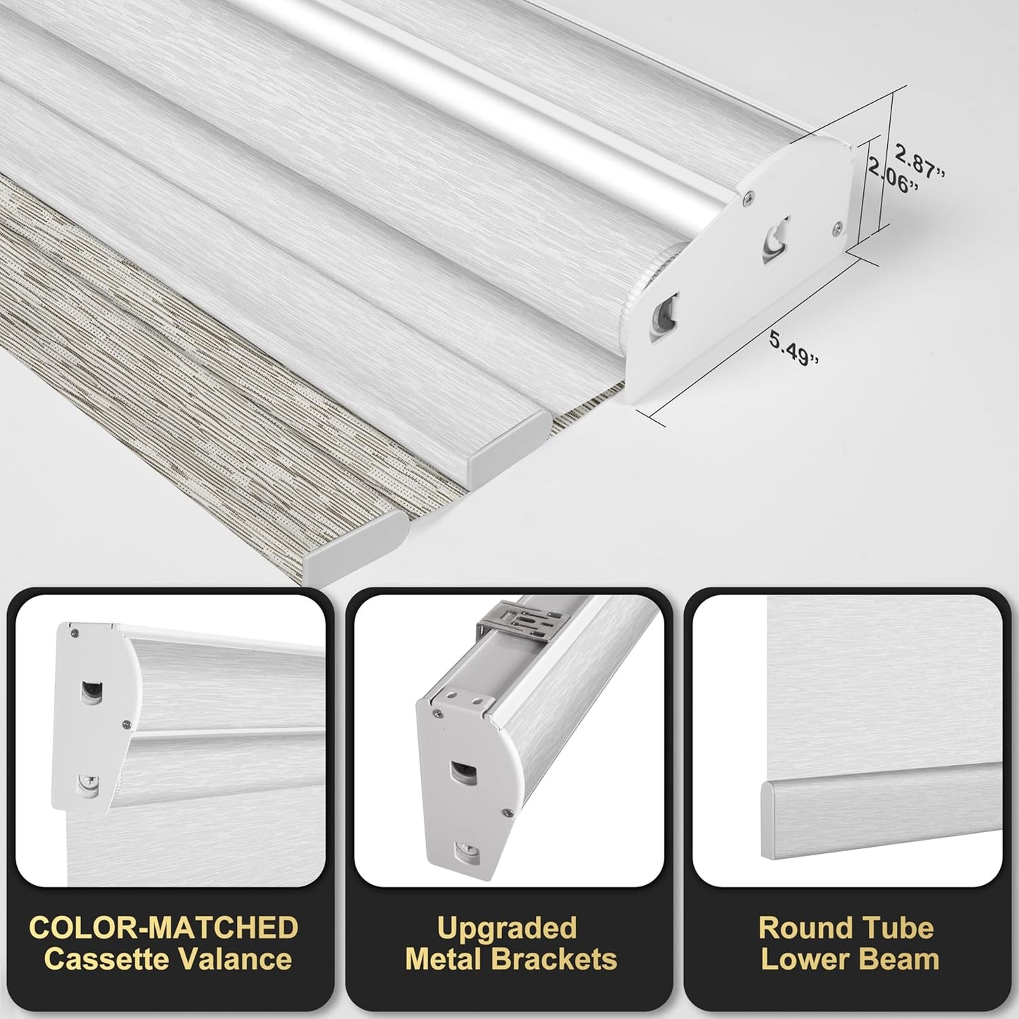 BERISSA Cordless Dual Roller Shade with Cassette Valance,Day and Night,Blackout and Light Filtering for Home Office,Custom Sizes,White & Brown