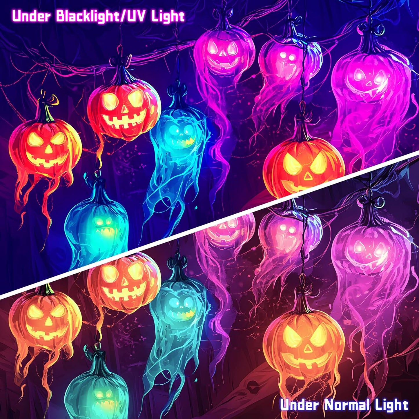 AOHMPT Glow-in-the-Dark Halloween Tapestry - UV Reactive Black Light Wall Hanging Decor for Spooky Parties, Bedroom, Living Room (Jack-o'-lantern, 59" L x 51" W, Unframed)