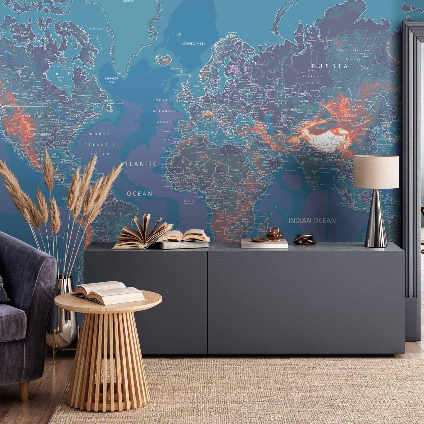 artgeist Wall Mural World Map 173x124 in - Peel and Stick Self-Adhesive Wallpaper Removable Large Sticker Foil Wall Decor Print Picture Image Design Map of The World k-A-0061-a-d