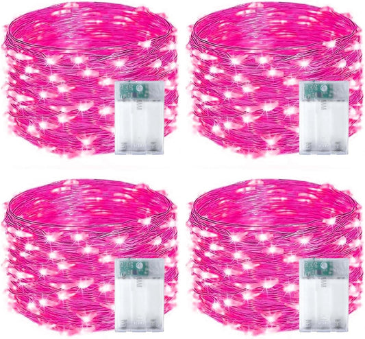 4-Pack 50 LED Pink Fairy Lights Battery Operated with Timer, 16FT Waterproof Starry String Lights Outdoor Indoor, Valentiens Lights for Valentine's Day Bedroom Wedding Birthday Christmas Party Decor