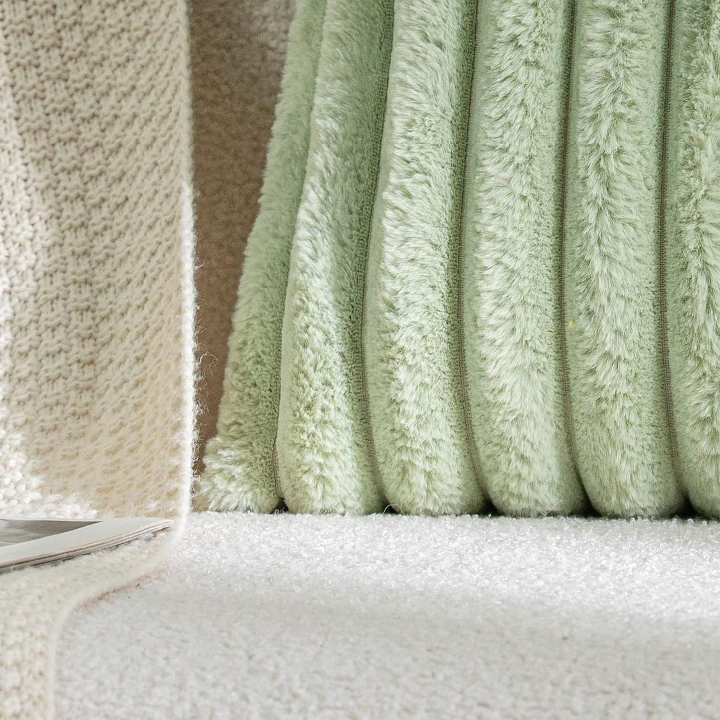 DEELAND Pack of 2,Double-Sided Faux Fur Plush Decorative Throw Pillow Covers Fuzzy Striped Soft Pillowcase Cushion Covers for Sofa Couch Bedroom Green 22x22 inch