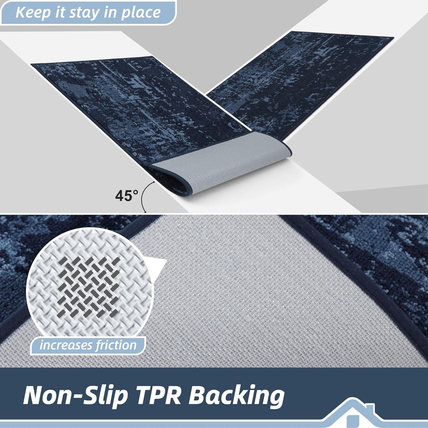 BEQHAUSE Dirt Trapper Door Mat 32"x48" Non-Slip Door Mats Washable Entryway Rugs Stain Resistant Doormat Absorbent Welcome Floor Mat for Front Back Door, Muddy Wet Shoes & Paws,Blue