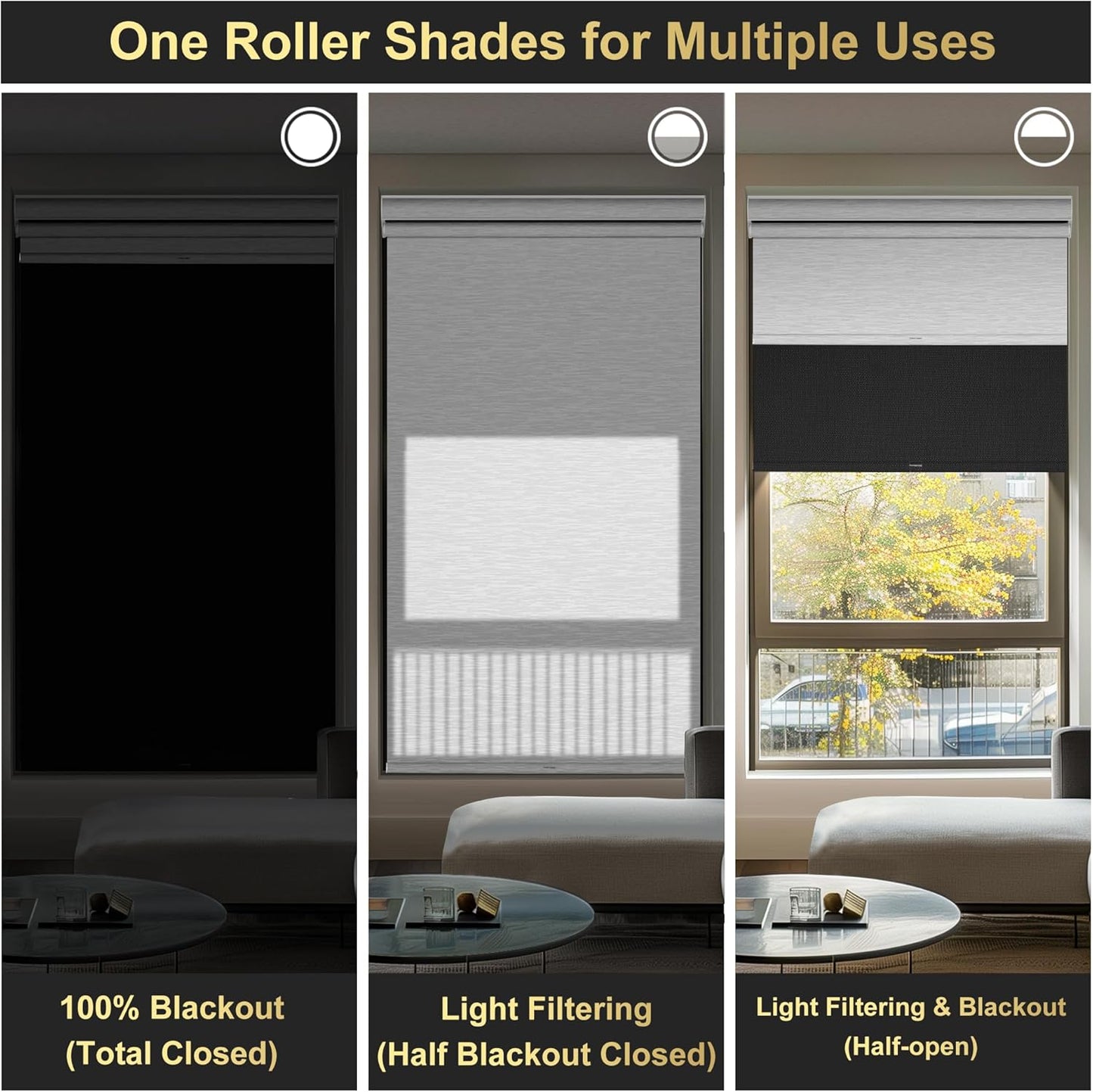 BERISSA Cordless Dual Roller Shades With Cassette Valance, Blackout and Light Filtering, Day and Night for Home Office Door - Linen Black and White, 63 W x 64" H