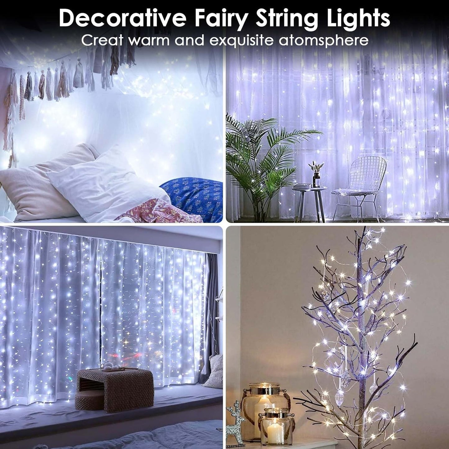 4-Pack Fairy Lights Battery Operated with Timer, Waterproof 16FT 50 LED String Lights Indoor Outdoor, Cuttable Starry Fairy Lights for Christmas Home Bedroom Wedding DIY Centerpiece Decor (Cool White)