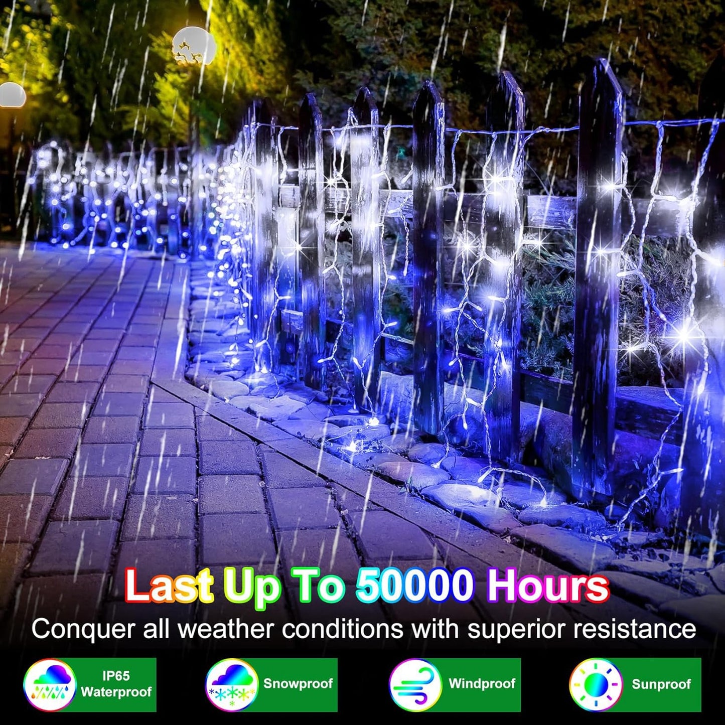 792 LED Christma Lights with 176 Drops, 82ft Outdoor Hanging lights with 8 Modes & Timer Memory, Outsite Waterproof Curtain String Lights for Front House Fence Tree Holiday Decorations Blue & White