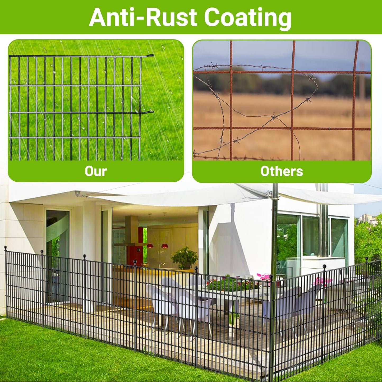 15 Panels No Dig Decorative Outdoor Garden Fence for Yard, 32 in(H) X 35.4 ft(L) Animal Barrier Fencing Rustproof Metal Wire Panel Border for Dog, Rabbits, and Patio Temporary Ground Stakes