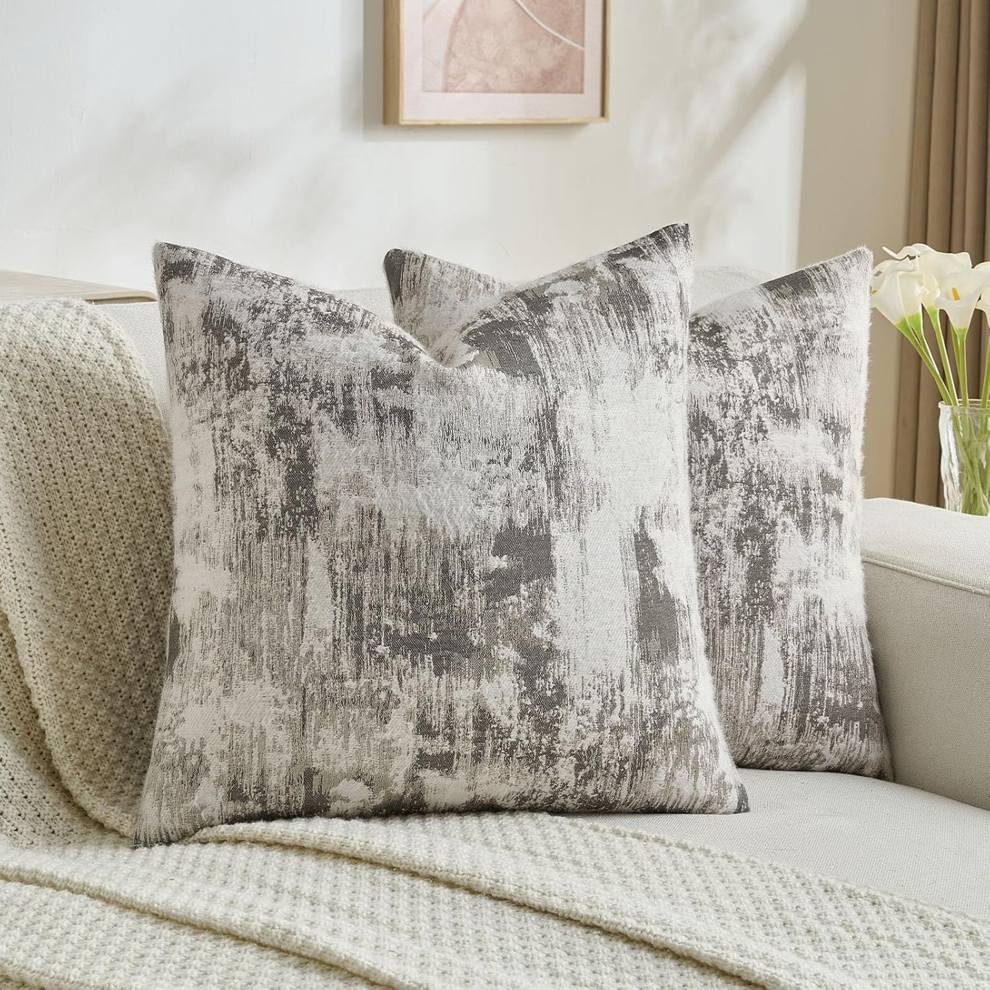 FUTEI Black White Decorative Throw Pillow Covers 20x20 Inch Set of 2,Soft Faux Cashmere Jacquard - Textured & Cozy Cushion Case,Modern Home Decor for Couch Bed Living Room