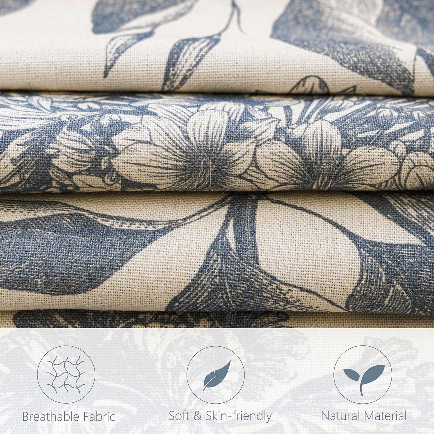 Foindtower Set of 2 Linen Floral Vintage Throw Pillow Covers Neutral Accent Print Decorative Cushion Covers Farmhouse Boho Home Decor for Sofa Chair Couch Bedroom Living Room Outdoor,20×20 Inch,Blue