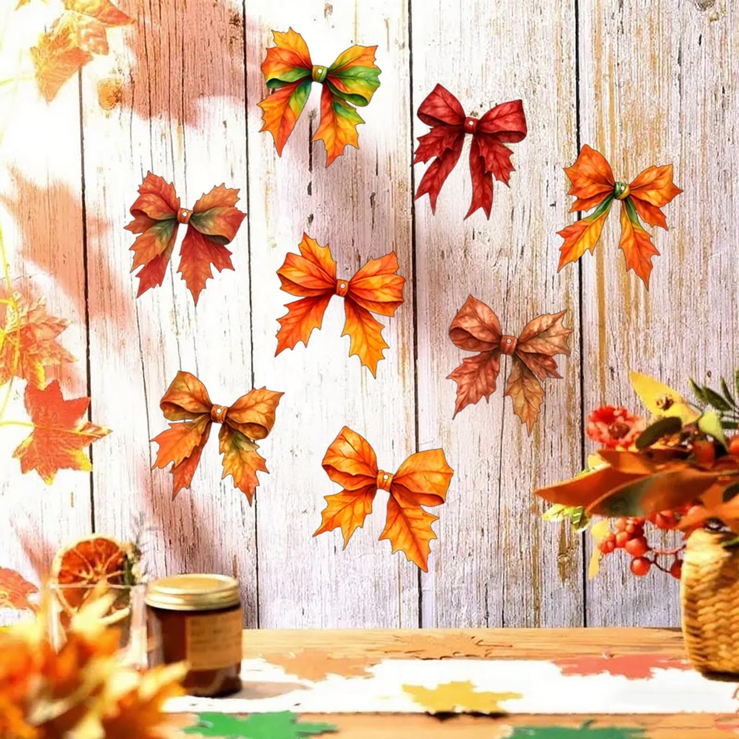 8 Pcs Fall Tree Ornaments Decoration Autumn Leaf Hanging Ornaments 2D Flat Acrylic Pendants Bow Shape Maple Leaf Designs Hanging Ornaments for Home Autumn Festival DIY Craft Supplies Decor