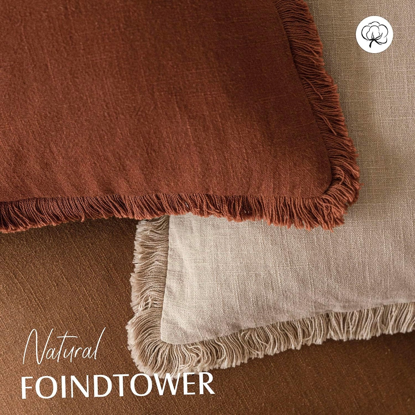Foindtower Set of 2 Decorative Linen Fringe Throw Pillow Covers Cozy Farmhouse Cushion Cover with Tassels Lumbar Accent Pillowcase for Couch Bed Living Room Home Bedroom Decor, 12×24 Inch,Orange Brown