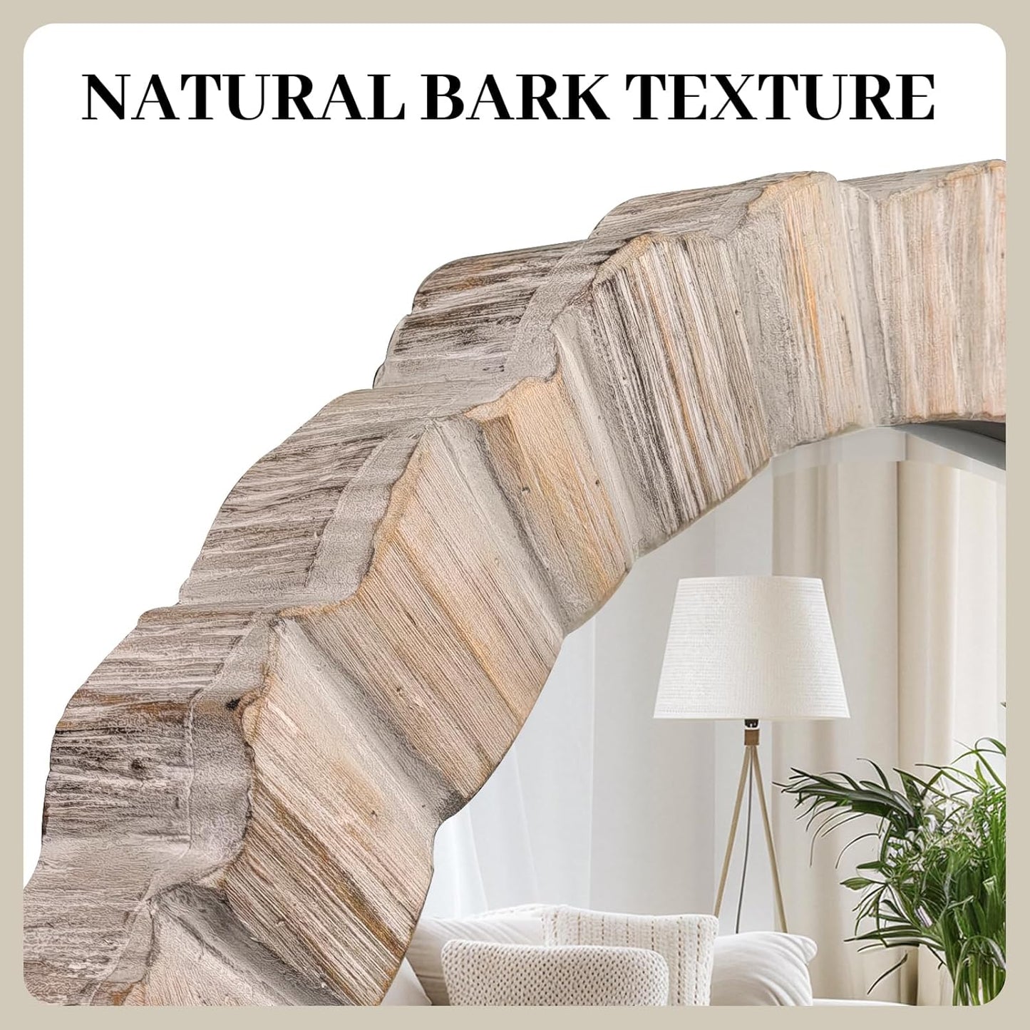 35" Wood Round Mirror, Rustic Wall Mirror with Thick Frame, Large Round Mirrors for Wall Decor, Wooden Circle Beveled Mirrors for Entryway, Farmhouse, Washed White