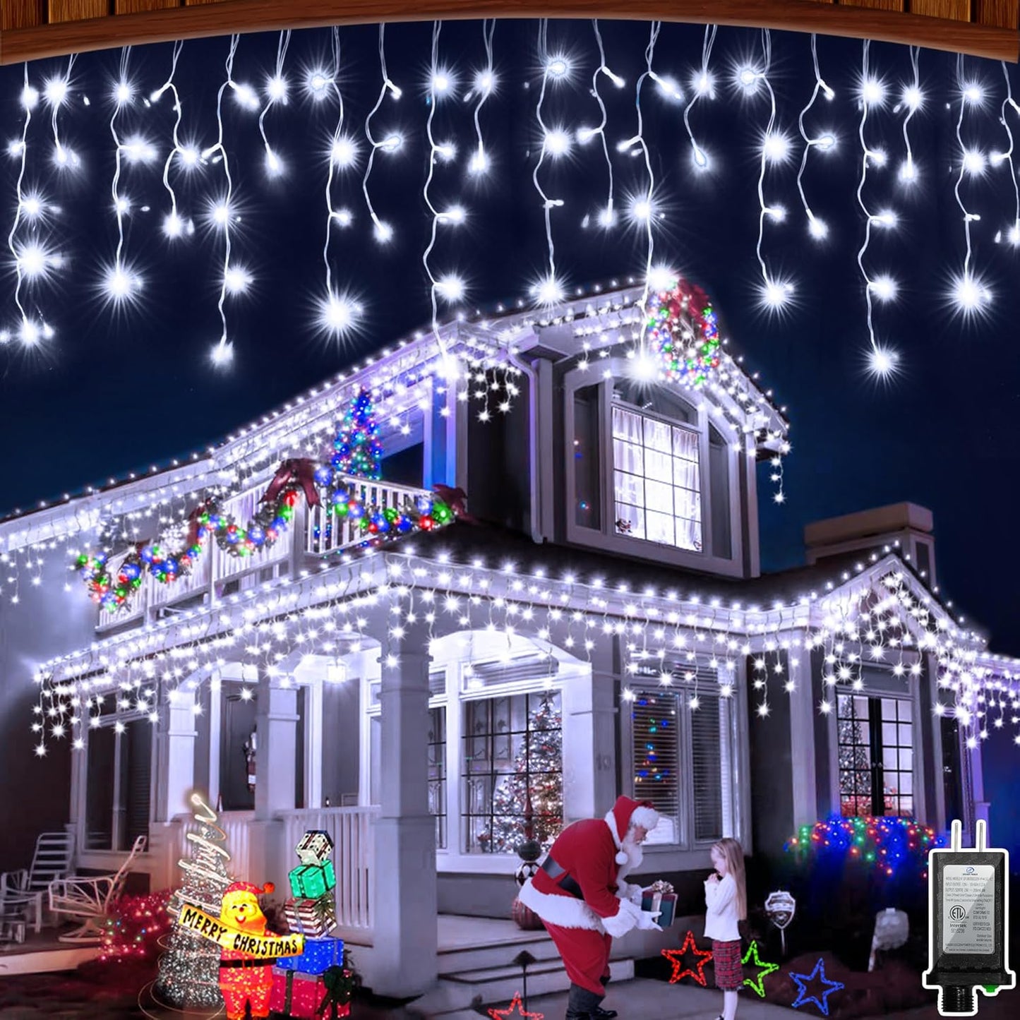 60FT 612 LED Outdoor Christmas Lights - 136 Ice Drops, 12 Pro Modes with Timer Memory & Brightness, Waterproof Hanging Ice String Light for Holiday Wedding Garden Fence House Decor (Cool White)