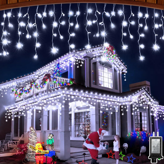 66FT 666 LED Outdoor Christmas Lights - 148 Ice Drops, 12 Pro Modes with Timer Memory & Brightness, Waterproof Hanging Ice String Light for Holiday Wedding Garden Fence House Decor (Cool White)