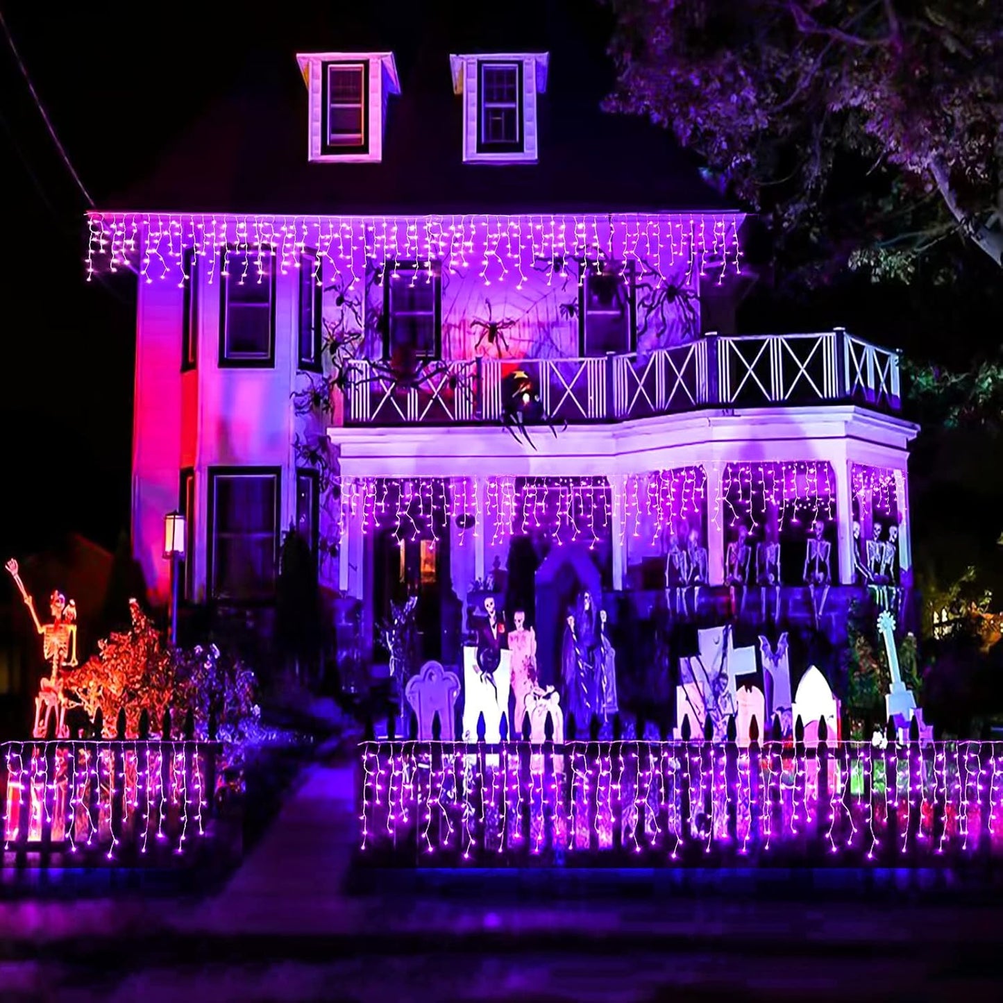 400 LED Purple Halloween Lights Outdoor, 33ft Icicle Lights for Outside with 75 Drops, Waterproof Christmas Icicle Light Plug in for Indoor Outside Party Holiday Christmas Halloween Decorations