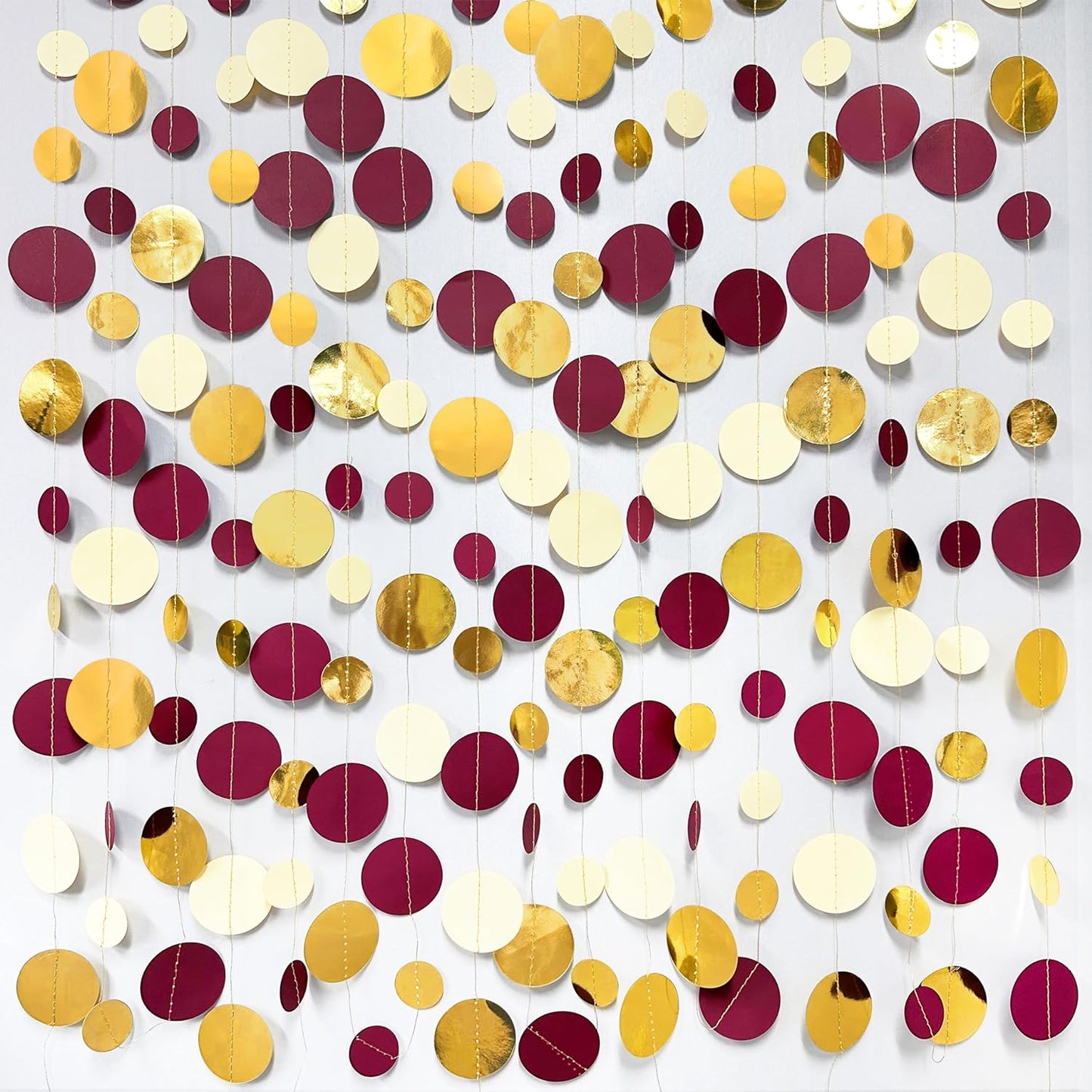 46 Ft Maroon Gold Party Decorations Burgundy Gold Beige Polka Dot Garland Hanging Paper Circle Dots Streamer for Maroon Garnet Graduation Birthday Anniversary Wedding Bridal Shower Party Supplies