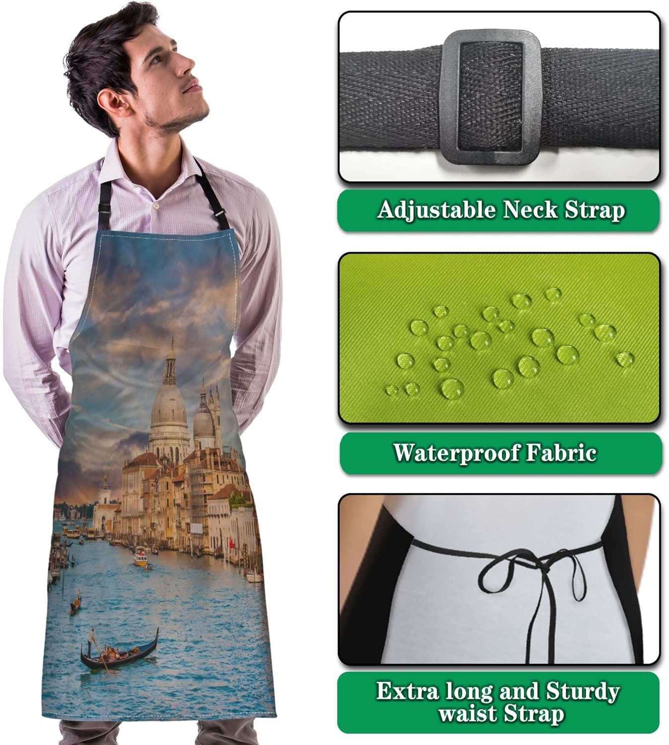 Garden Apron for Women Sunset in Venice Fun Aprons for Men for Kitchen Cooking Restaurant BBQ Painting Crafting Gardening 27” (W) x 31” (H), Waterproof Apron