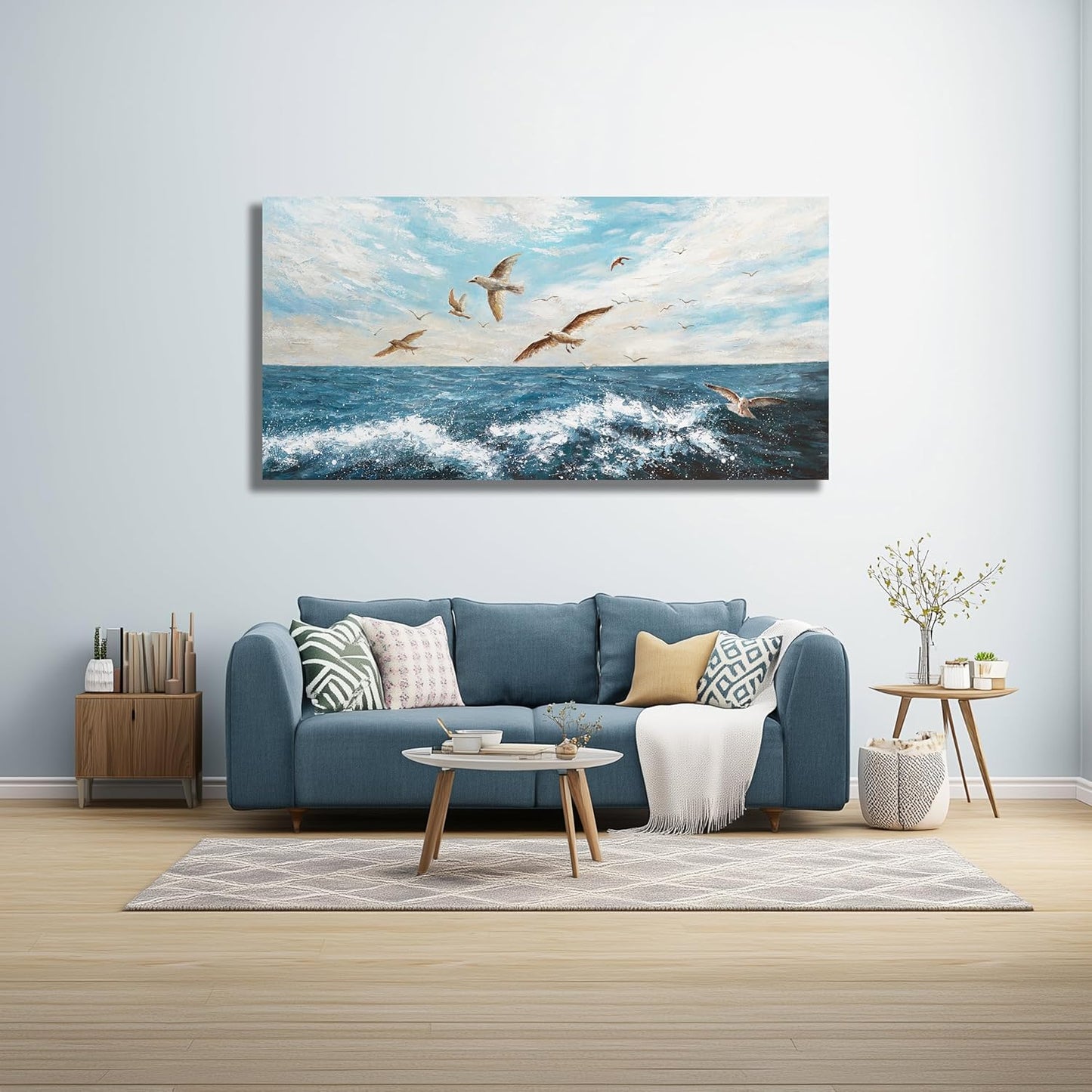 Belmrxne Ocean Wall Art Blue Wall Decor Vogue Artwork Modern Aesthetic Canvas Painting for Living Room Bedroom Dining Room Office Home Decor 20x40 inch