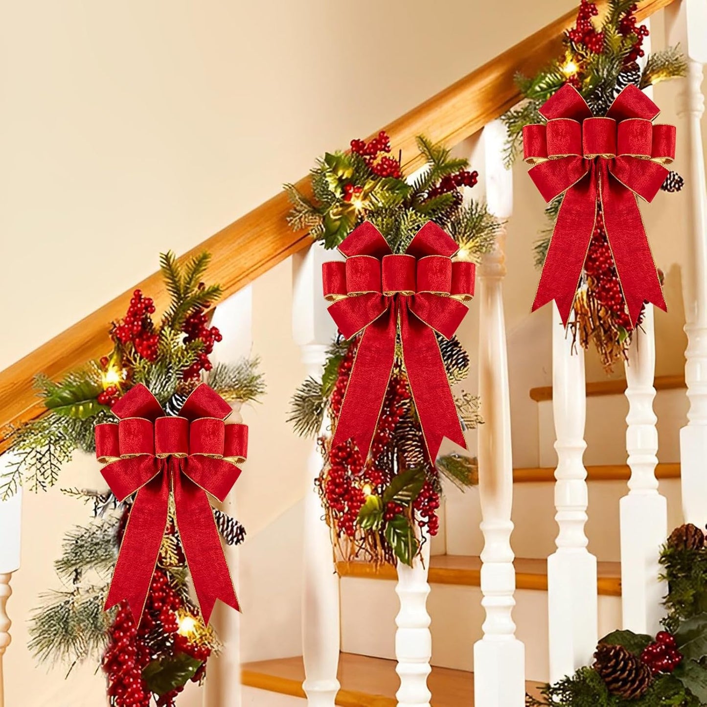 3pcs Large Christmas Bows Velvet Red Bows Holiday Red Christmas Bows Decorations for Wreath Velvet Bows Decor for Christmas Tree Topper, Front Door, Outdoor(14 * 12 inch)