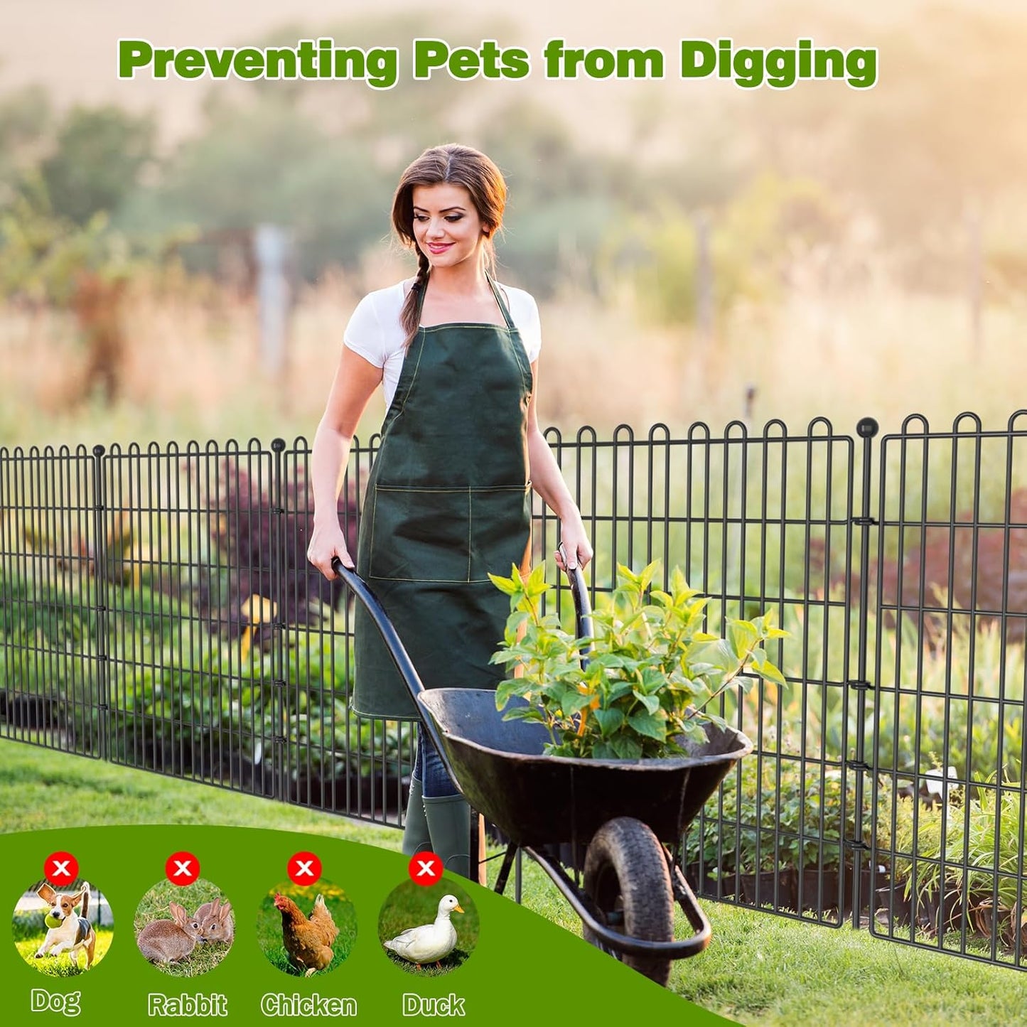 4 Panels No Dig Decorative Garden Fence for Yard, 48 in(H) X 10.5 ft(L) Animal Barrier Fencing for Outdoor Dog, Metal Portable Garden Fences for Borders, Pets, Landscape, Temporary Fence