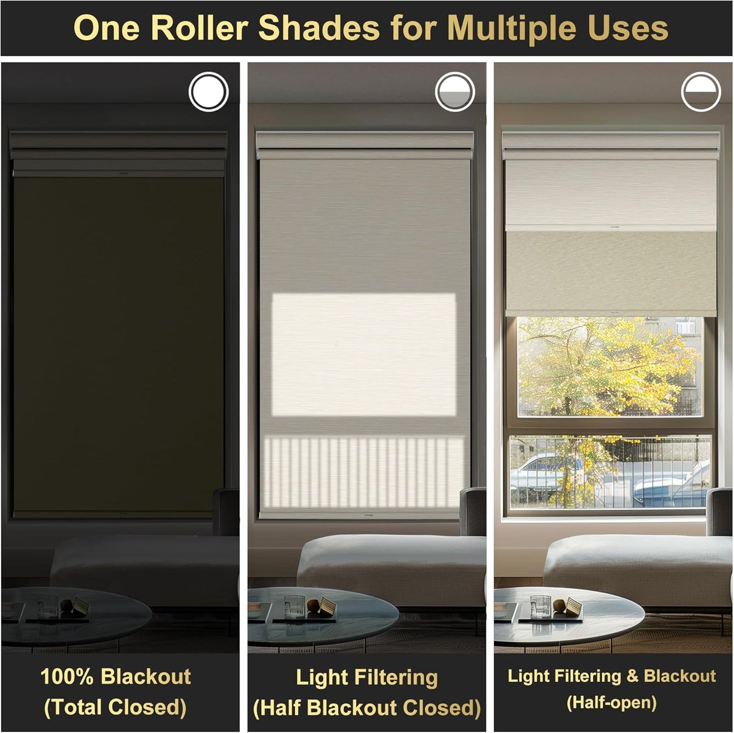 BERISSA Cordless Dual Roller Shades With Cassette Valance, Blackout and Light Filtering, Day and Night for Home Office Door - Striped Jacquard Beige, 38 W x 86" H