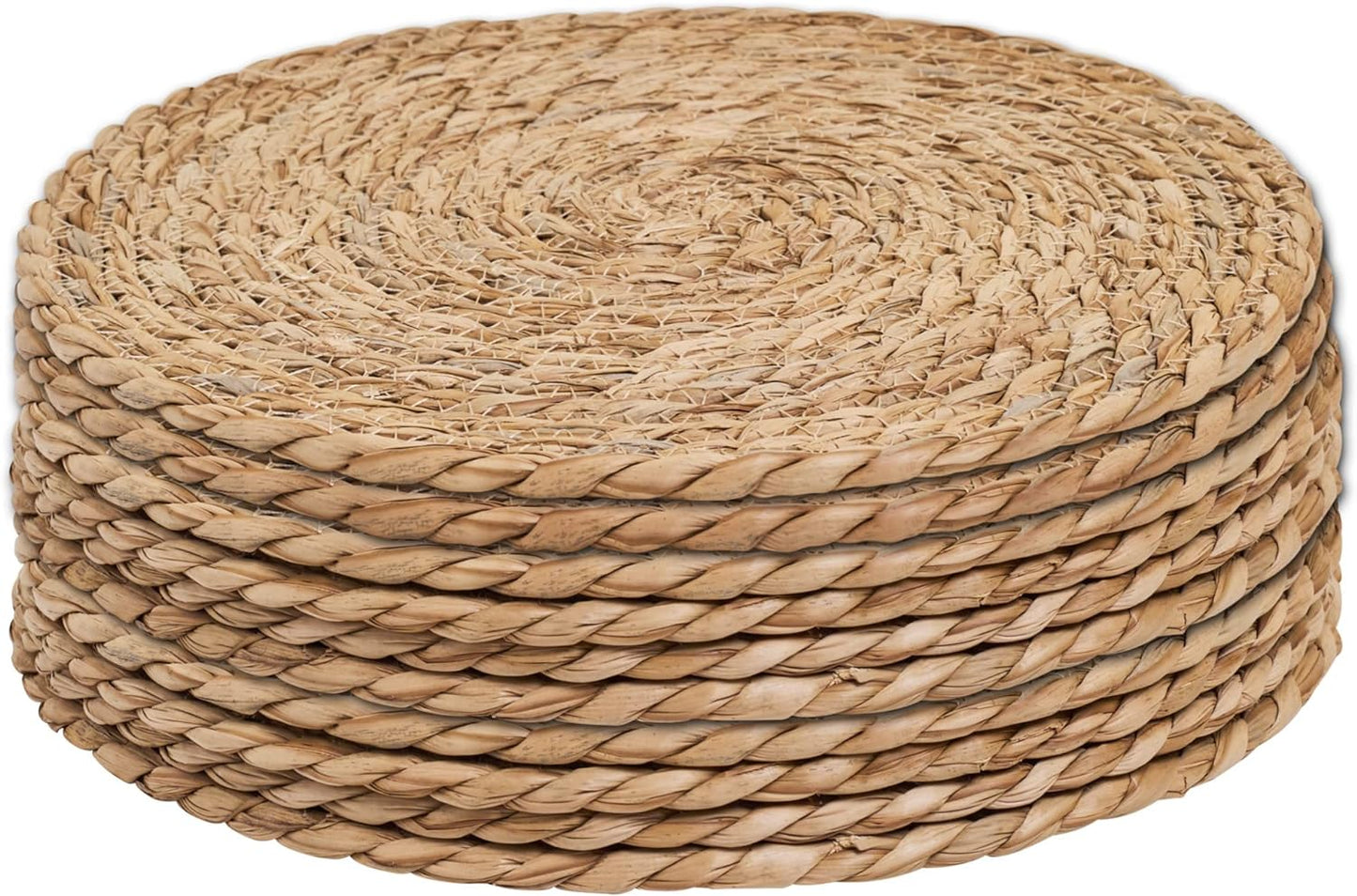 Defined Deco Woven Placemats Set of 10,12" Round Rattan Placemats,Natural Hand-Woven Water Hyacinth Placemats,Farmhouse Weave Place Mats,Rustic Braided Wicker Table Mats for Dining Table,Home,Wedding.
