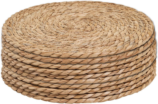 Defined Deco Woven Placemats Set of 10,12" Round Rattan Placemats,Natural Hand-Woven Water Hyacinth Placemats,Farmhouse Weave Place Mats,Rustic Braided Wicker Table Mats for Dining Table,Home,Wedding.