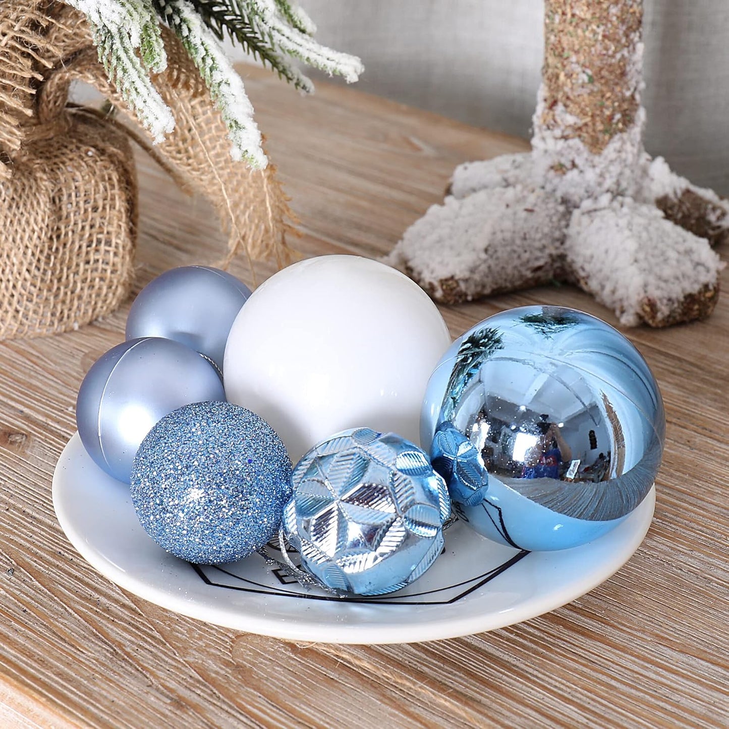 87ct Christmas Ball Ornaments Set Shatterproof Seasonal Hanging Decorations with Reusable Hand-held Gift Package for Xmas Tree Holiday Party and Home Decor, Airy Blue