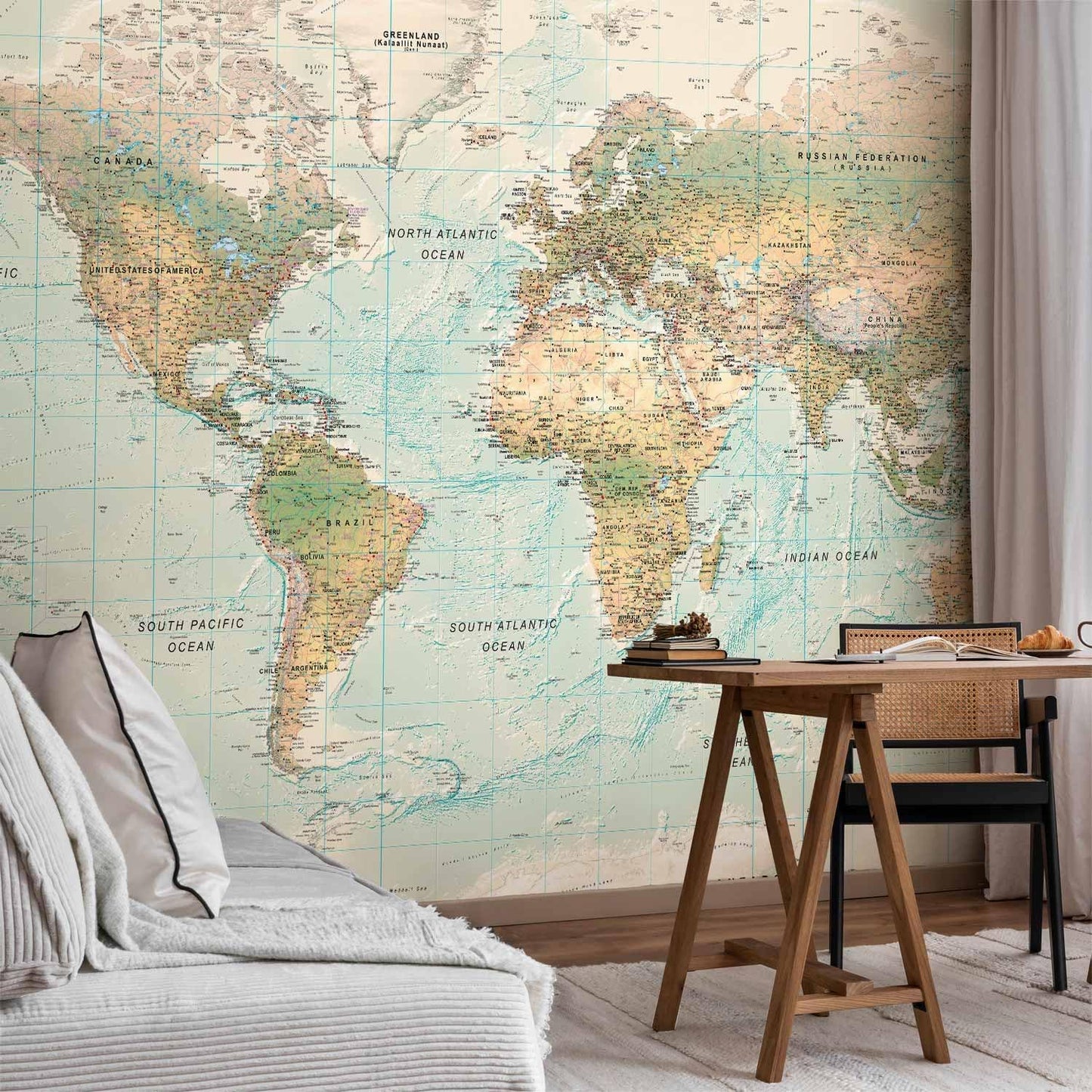 artgeist Wall Mural World Map 197x138 in - XXL Non-Woven Wallpaper Fleece Wall Decor Photo Print Picture Image Design Home Map of The World k-A-0091-a-d