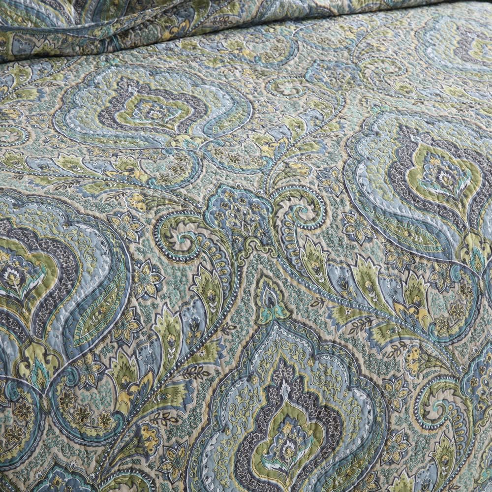 Autumn Dream Cotton Bedspread Quilt Sets, 3 Pieces Reversible Comforter Coverlet Sets, Classical Damask Paisley,King Size