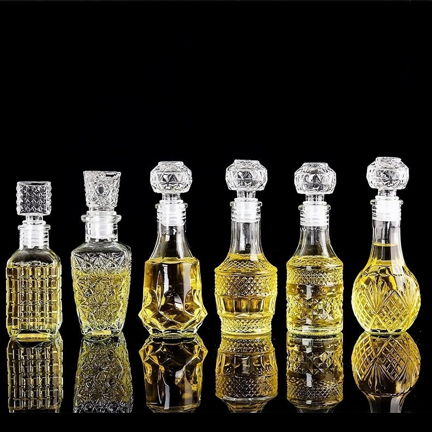 AlifordGlass Mini Glass Bottles with 6 Different Shapes Can be Used for Self-Made juicing, Wine Bottles or Whiskey Decanter