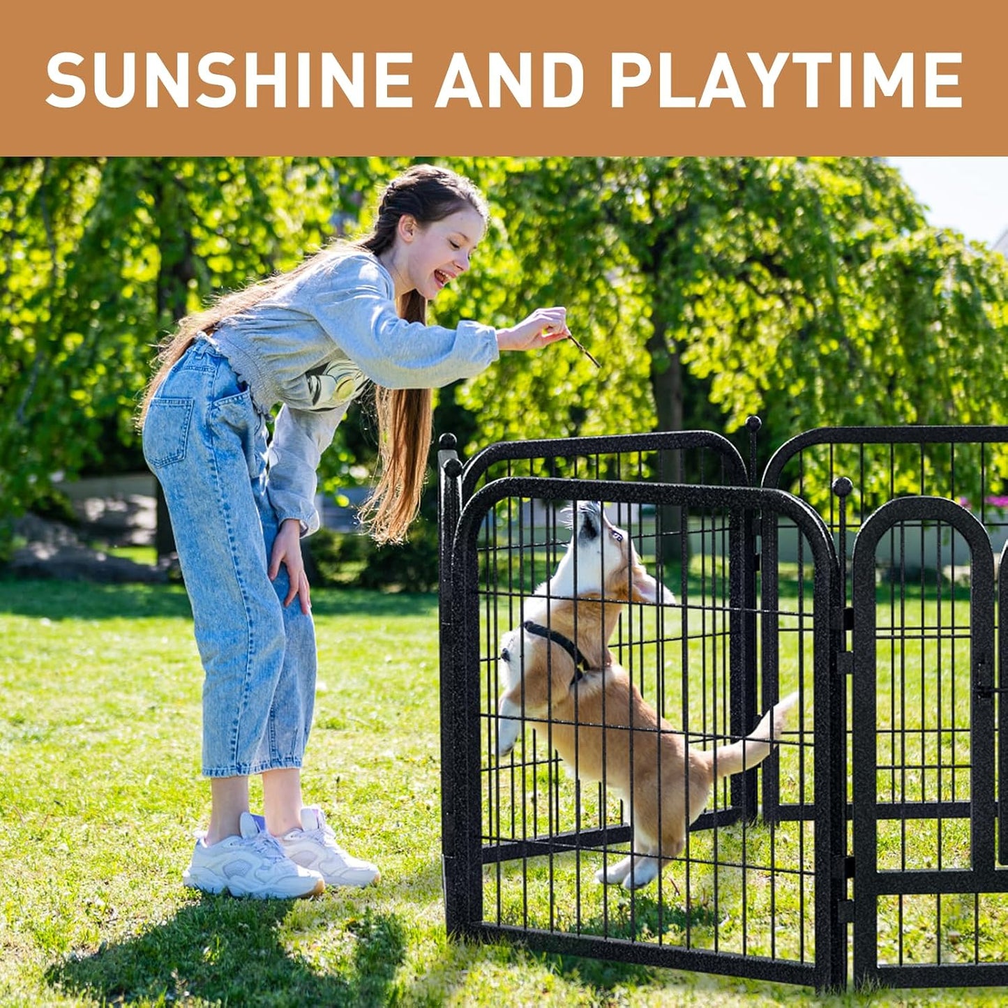 Dog Playpen 8/16 Panels 32" Height Heavy Duty Dog Fence Puppy Pen for Large Medium Small Dogs Indoor Outdoor Foldable Pet Exercise Pen