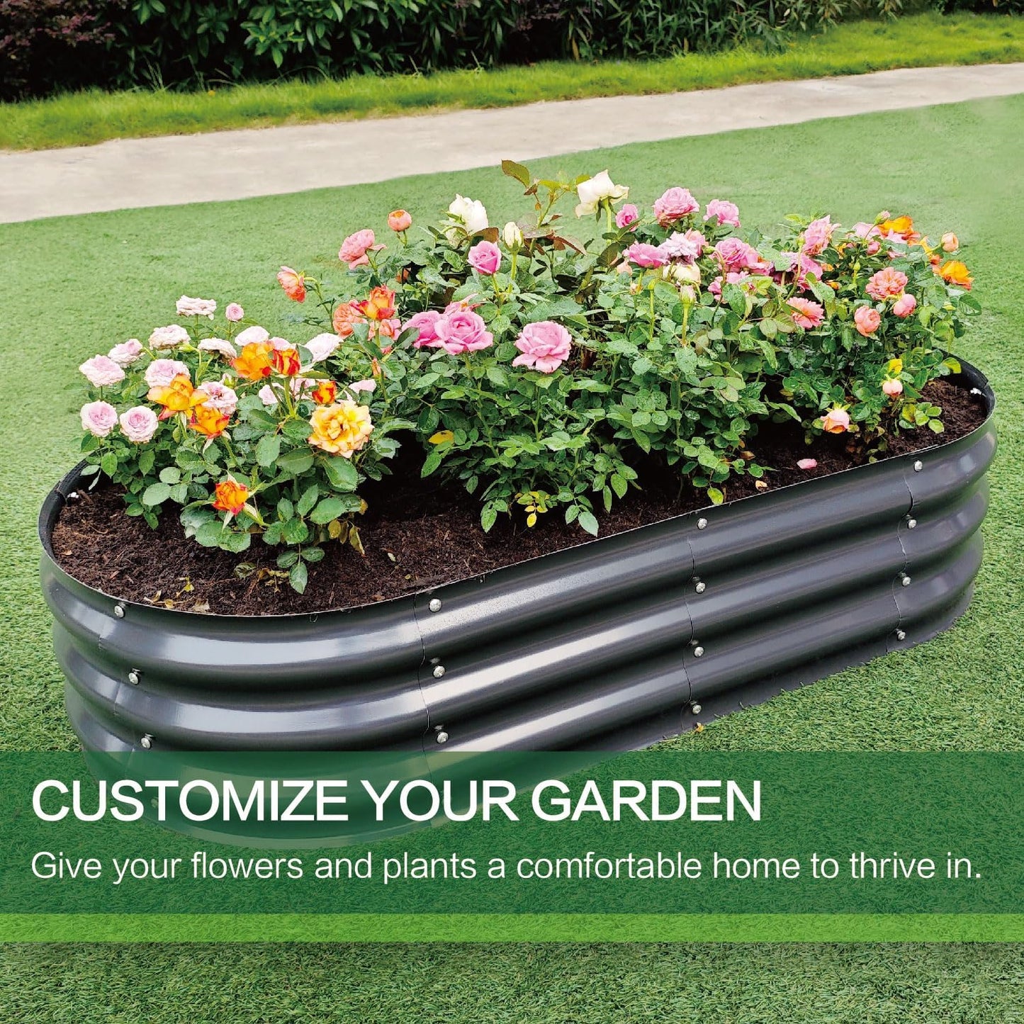 Gardmax Galvanized Raised Garden Bed, Lightweight Planter Boxes Outdoor with Easy Assembly, Large Garden Bed for Vegetables, Fruits, Flower Dark Grey