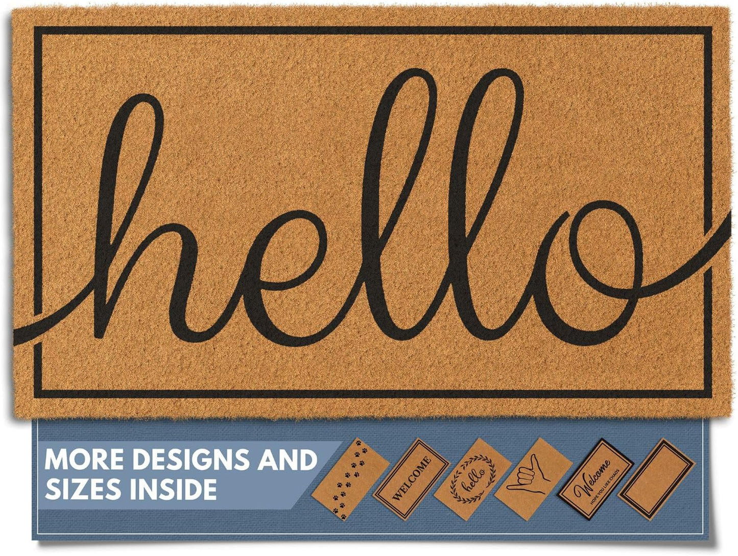 Barnyard Designs Natural Coco Coir Heavy Duty Backing Doormat - Large Cute Non-Slip Front Door Welcome Mat for Outside Entrance or Porch Entry, Brown (17x30, Hello)