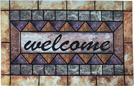 Door Mat Welcome Mat, Heavy Duty Door Mat 23.6 x 35.4 Inch Front Door Mat Rug Doormat for Outdoor Entrance Home Non-Slip Rubber Rug for Front Door, Outside, Entryway, Patio (Brown Welcome)
