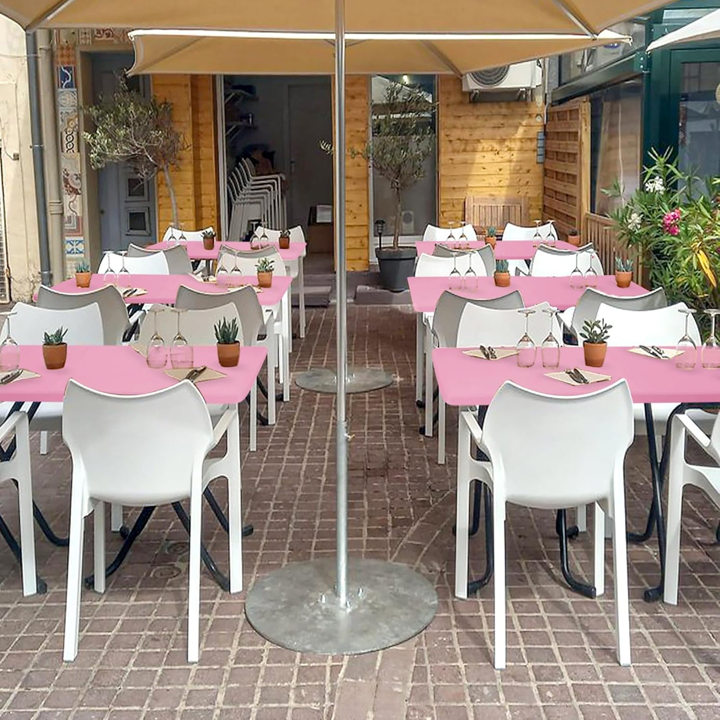 Fitted Tablecloth for 6 Foot Rectangle Tables-4 Pack Pink Elastic Outdoor Picnic Table Cover-Spandex Stretch Folding Table Cloths 6 ft for Camping Dining Room Patio Kitchen Banquet Party