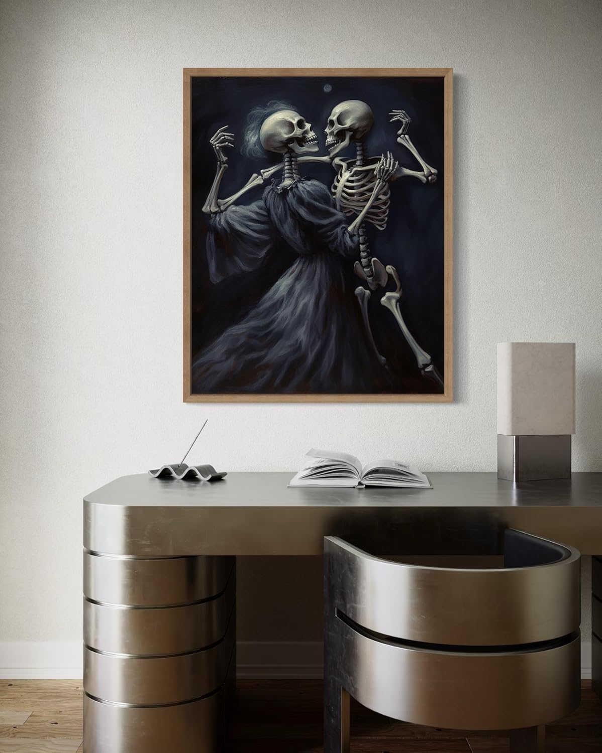 Dancing Skeleton Poster Art Print, Halloween Scary Vintage Wall Art Academia Spooky Painting Decoration for Horror Prints, Gothic Posters Bedroom Decor 89 (Dancing Skeleton, 16 x 20 inches, Wood Frame)