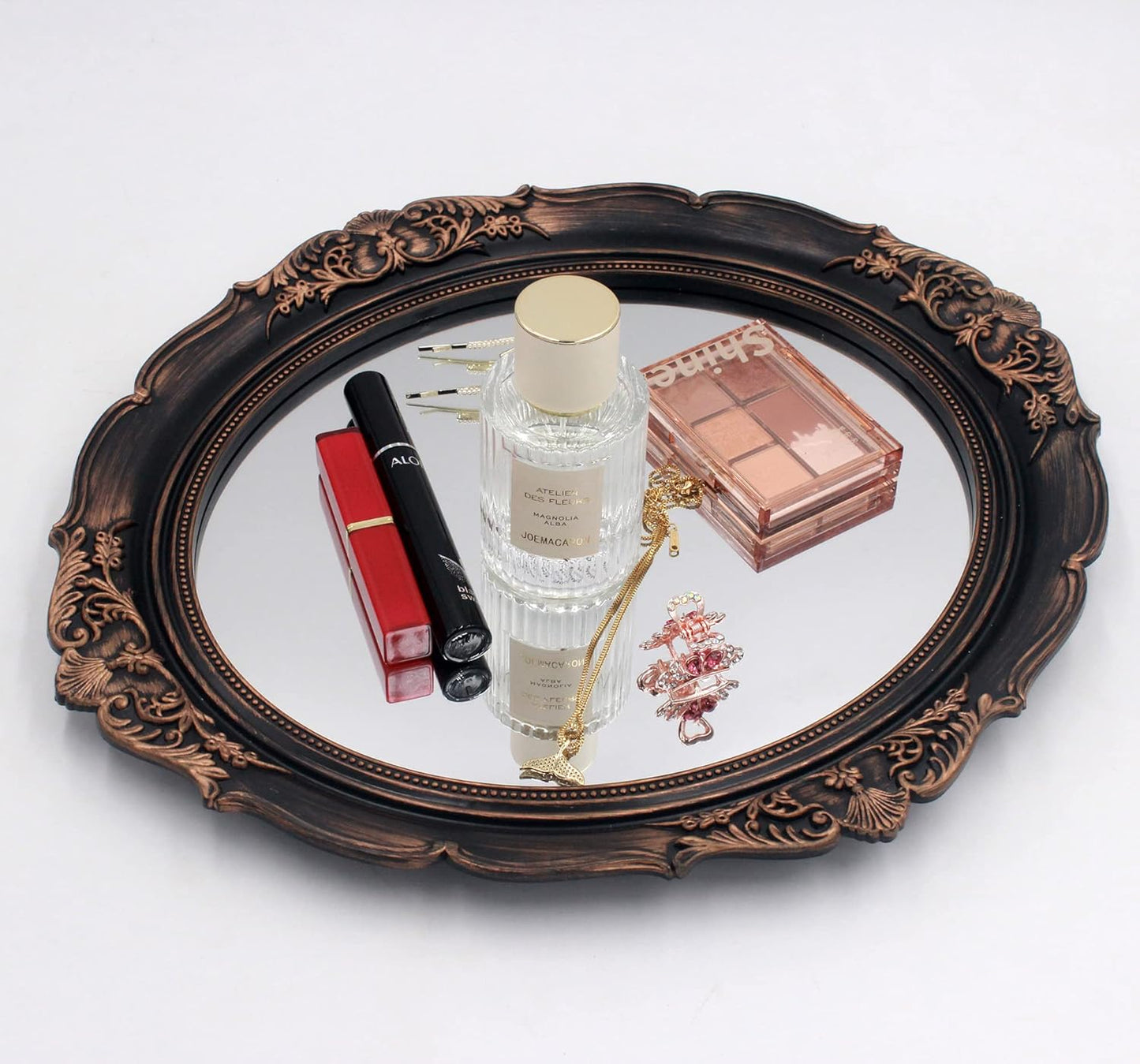 Vintage Decorative Wall Mirror 14.8 x 13.1 Inch Oval Mirror（ Brown）