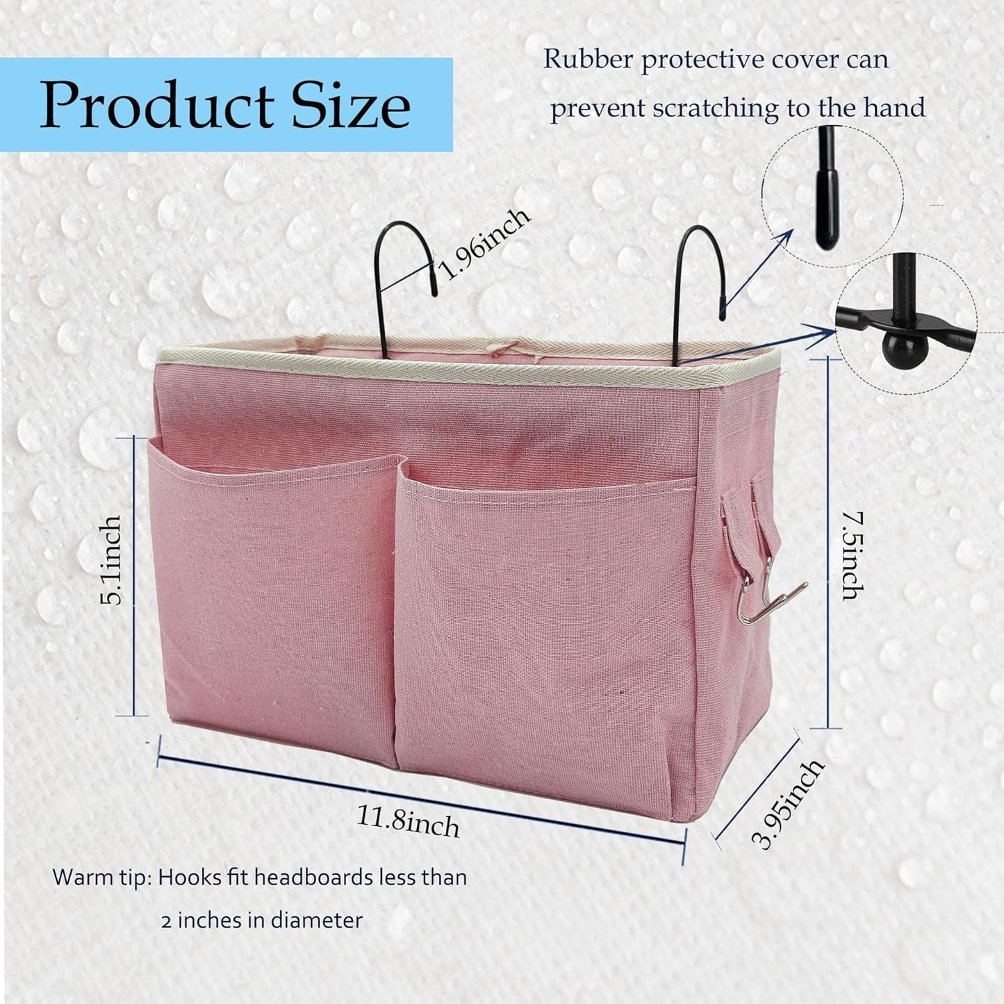 2-Pack Bedside Caddy Bedside Hanging Storage Basket Multi-Function Organizer Caddy for Bunk and Hospital Beds Dorm Rooms Bed Rails, Can be Placed Glasses Books Mobile Phones（2 pcs pink）