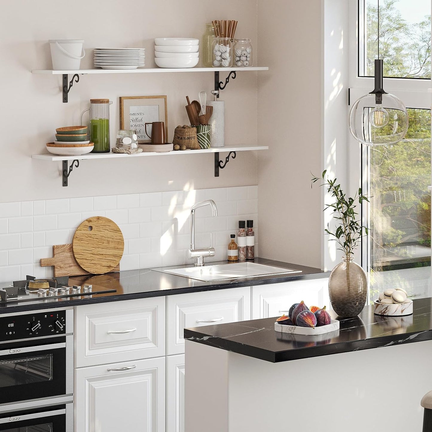 DINZI LVJ Long Wall Shelves, 47.3 Inch Large Floating Shelves Set of 2, Wide Display Shelf Wall Mounted with Brackets, Easy Hanging for Living Room, Toilet, Office, Bedroom, White