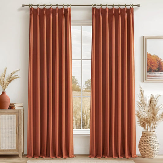 Fall Burnt Orange Curtains Pinch Pleated Blackout 96 Inches Long 2 Panels Set,Terracotta Autumn Color Decor Retro for Living Room/Bedroom Antique Copper Rust Boho 70s Window Drapes Thermal (W40"xL96")