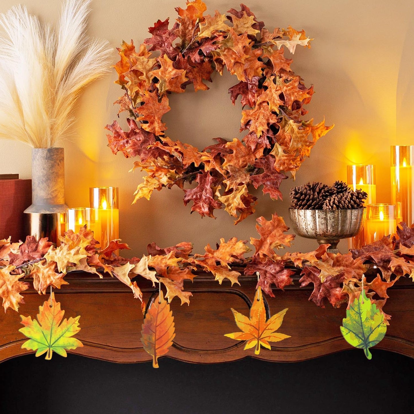 36PCS Wooden Fall Ornaments to Paint Thanksgiving Decorations, 6 Styles DIY Blank Autumn Unfinished Wood Maple Leaves Turkey Pumpkin Halloween Cutouts Ornament for Crafts Birthday Party Gifts Hanging