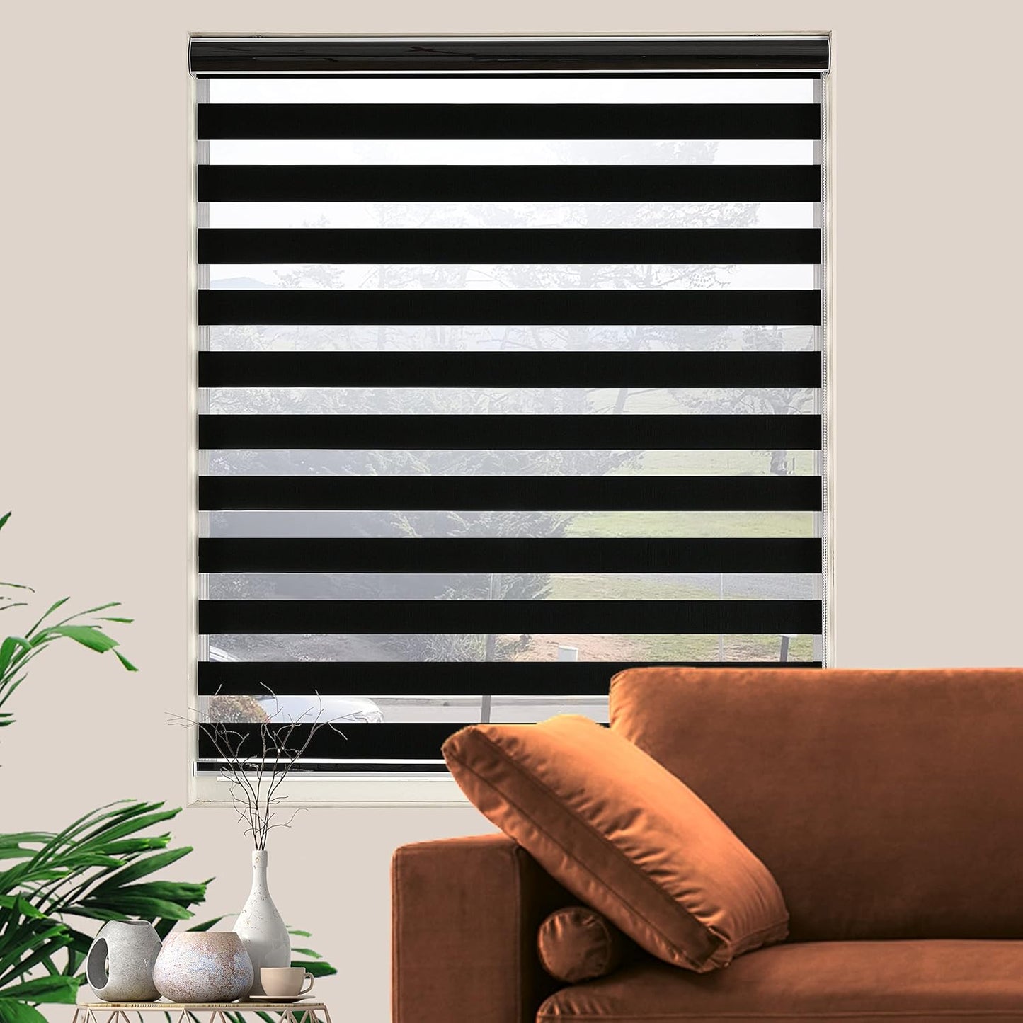 Customize Zebra Blinds for Windows Free-Stop Dual Layer Light Filtering Privacy Sheer Shade Easy to Install (10'' to 100'' Width)(Maximum Height 110'')(Custom Size & Colors)