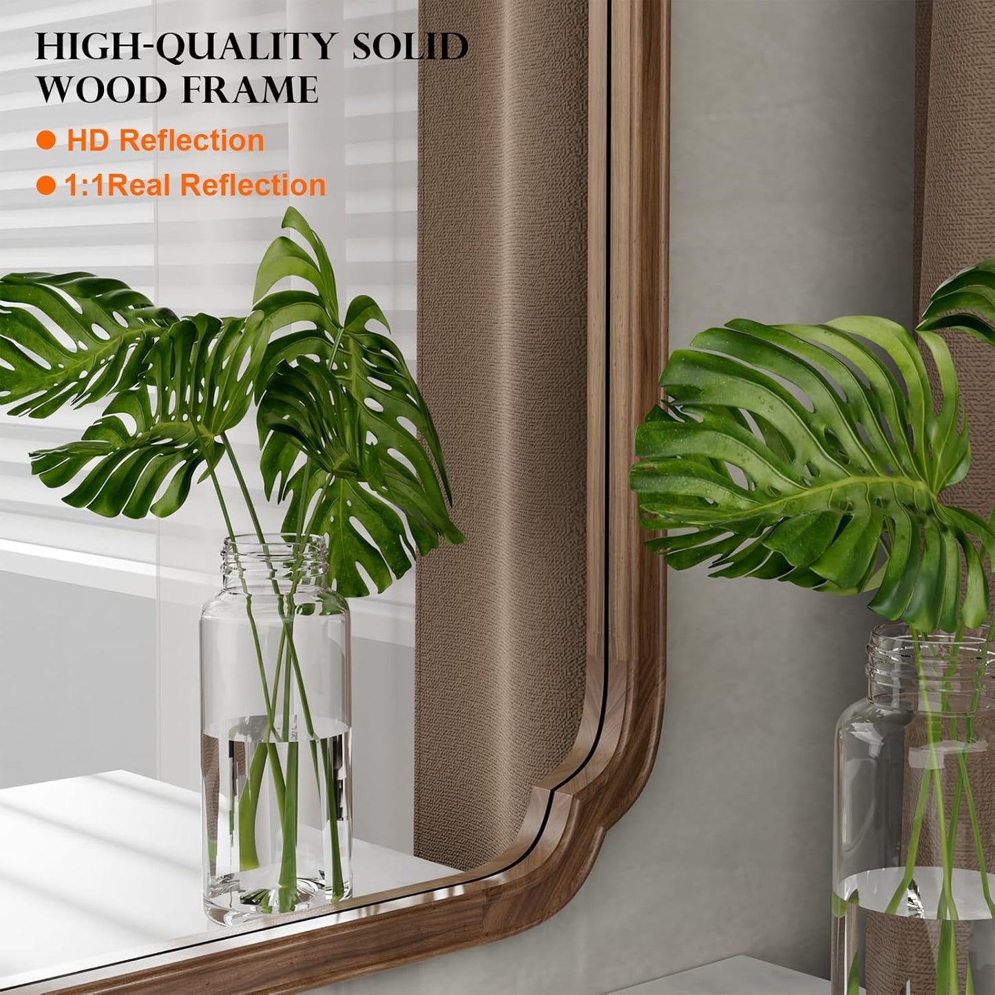 WallBeyond Wood Bathroom Mirror for Wall Mounted with Rounded Corner Wood Frame for Entryway, Living Room or Bedroom Home Decor Vertical or Horizontal Hanging [24" x 36" Walnut Color]