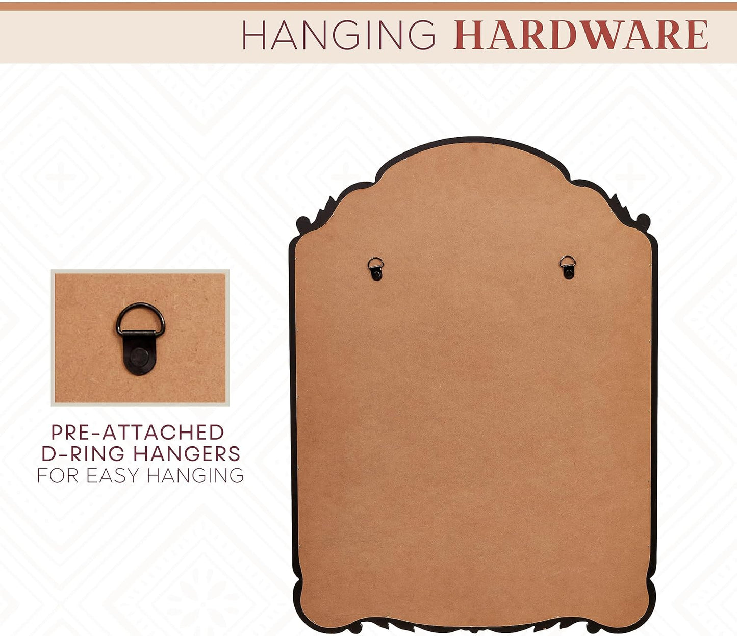 English Estate Carved Arch Wood Wall Mirror, Mirror for Entryway, Living Room, Bathroom, Antique Black, 22x30