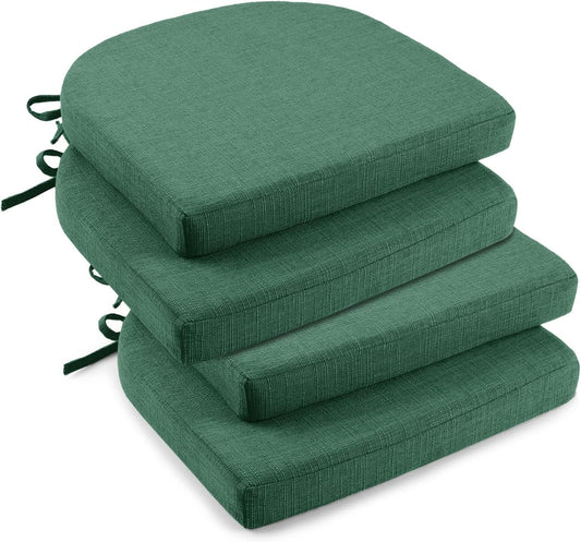 downluxe Indoor Chair Cushions for Dining Chairs, Soft and Comfortable Textured Memory Foam Kitchen Chair Pads with Ties and Non-Slip Backing, 16" x 16" x 2", Dark Green, 4 Pack