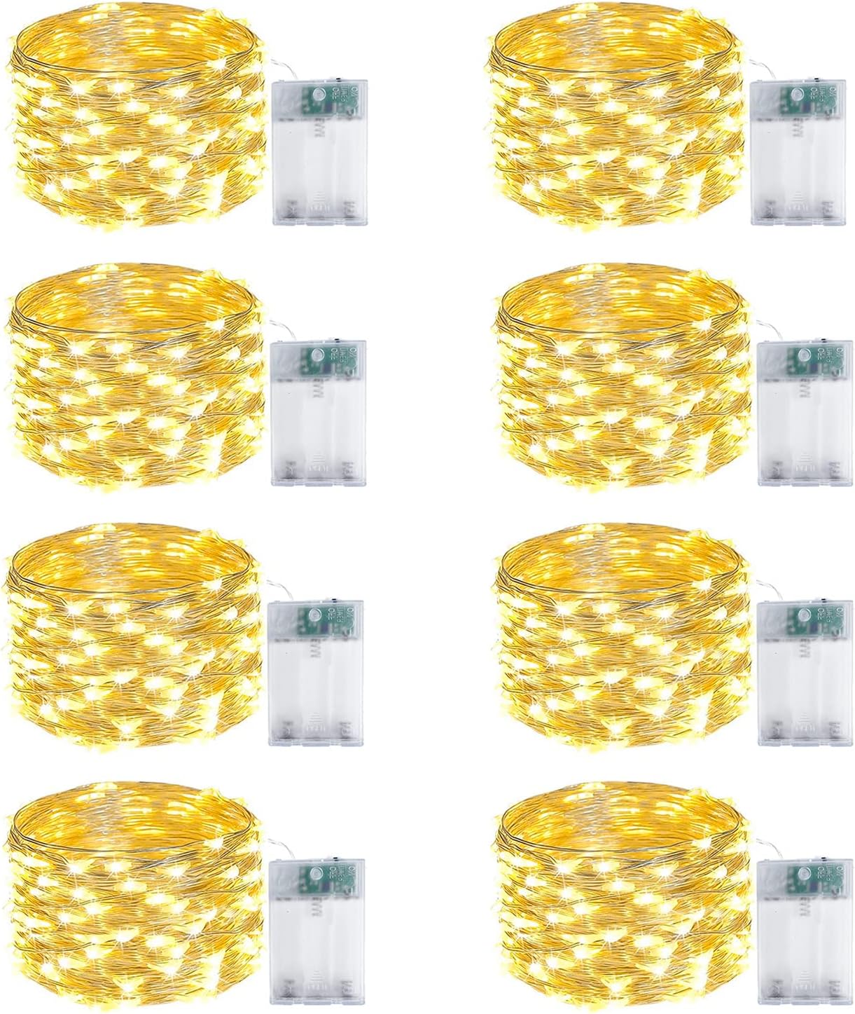 8-Pack Fairy Lights Battery Operated with Timer, Waterproof 16FT 50 LED String Lights Indoor Outdoor, Cuttable Starry Fairy Lights for Christmas Home Bedroom Wedding DIY Centerpiece Decor (Warm White)