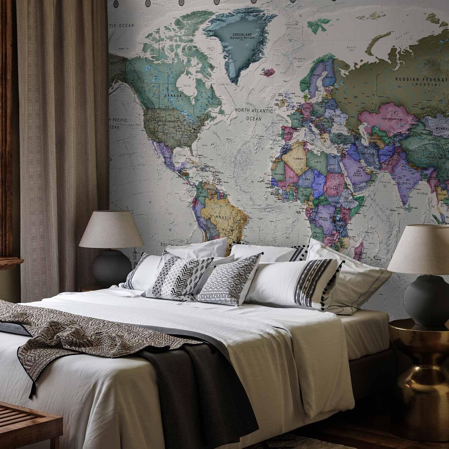 artgeist Premium Wall Mural World Map 98x69 in - XXL Non-Woven Wallpaper Fleece Wall Decor Photo Print Picture Image Design Home Map of The World k-A-0380-a-a