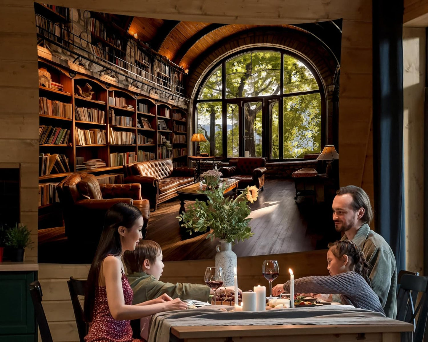 dueeia Book Library Tapestry Wall Hanging Medieval Bookshelf Vintage Window Bookcase Backdrop Wall Decor for Bedroom Aesthetic Living Room Office (90.6"x70.9")